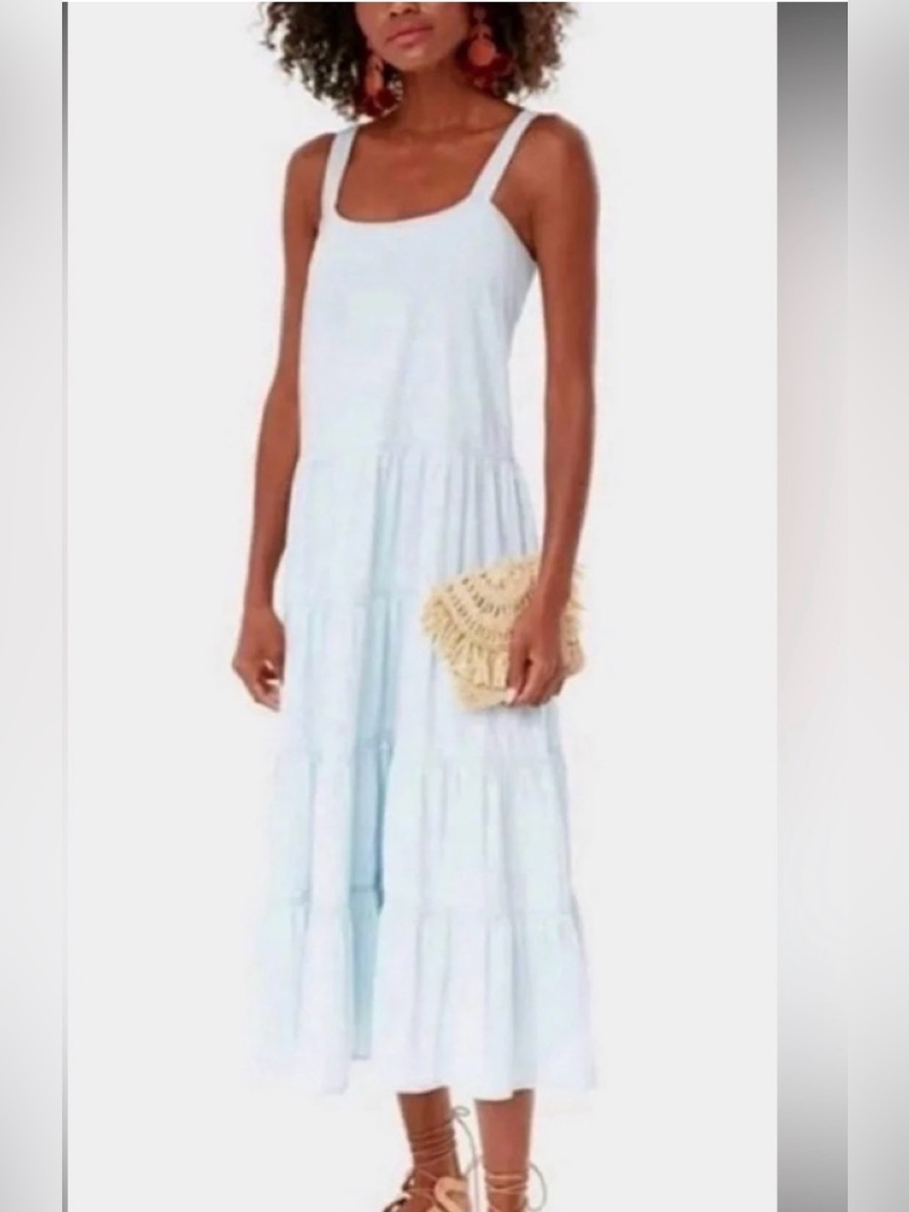 Pomander Place Lola light blue chambray sleeveless tiered maxi dress size S